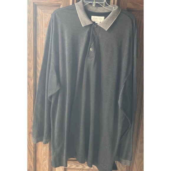 Cutter & Buck Long Sleeve Polo 3X Black & Beige 100% Cotton EUC 3XB 3TG - Picture 1 of 14